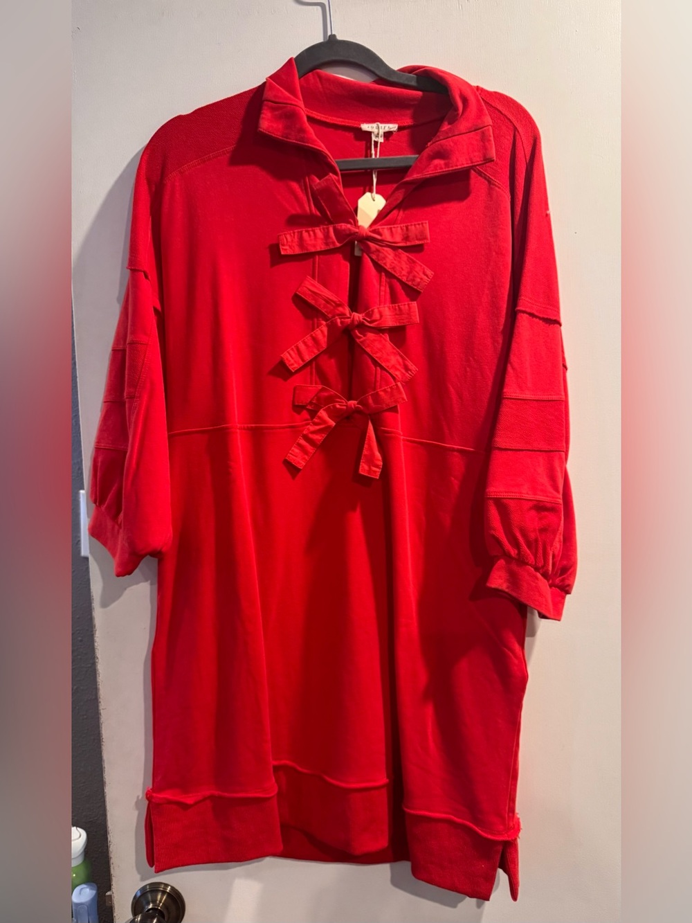 JODIFL Red Long-Sleeve Bow-Tie Dress